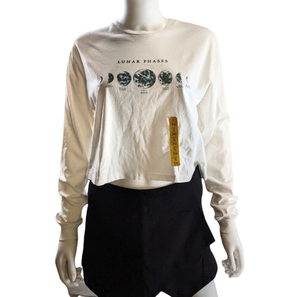 Pull & Bear Crew Neck Long Sleeve Crop Top White S - Picture 5 of 10